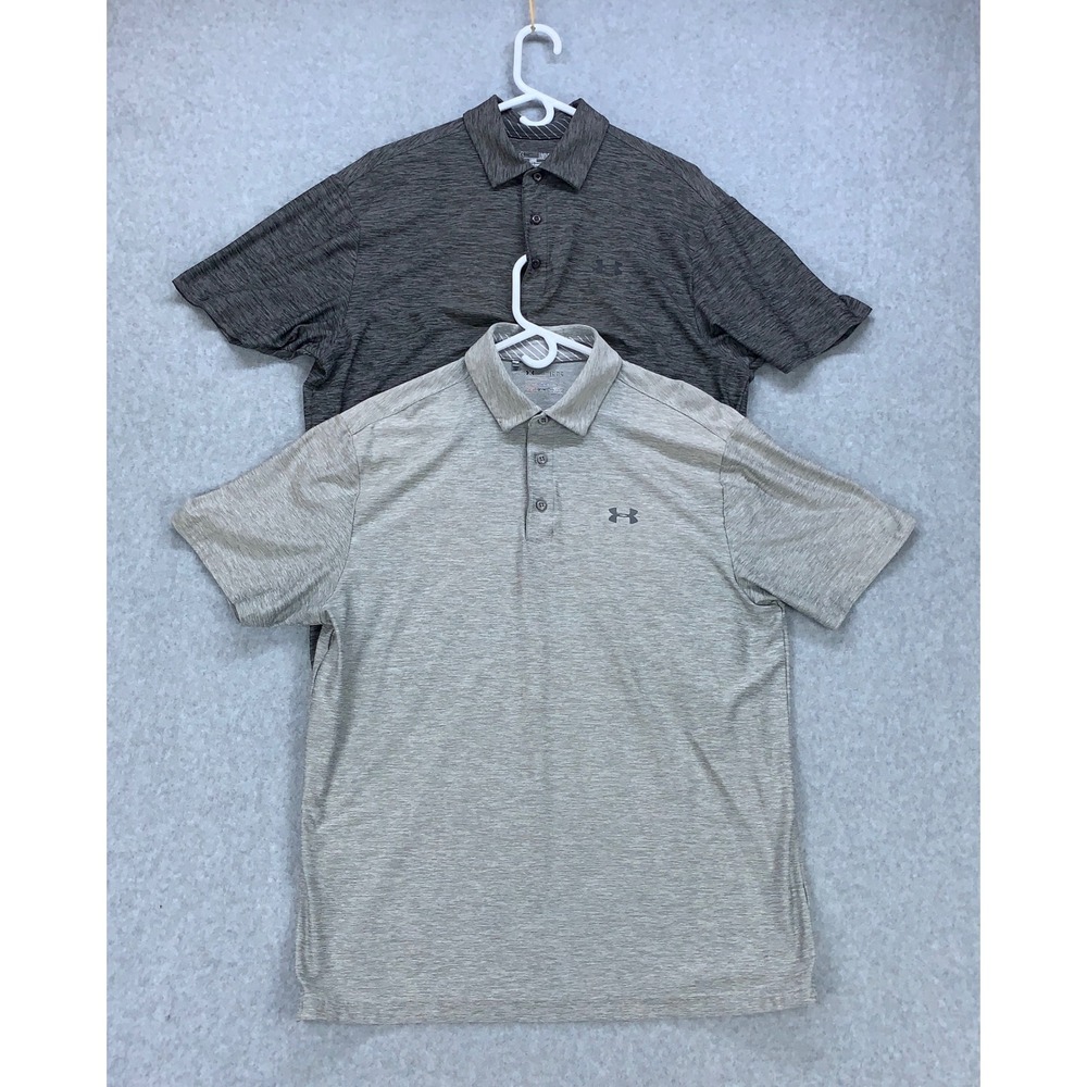 Under Armour Polo Shirt Mens Large Gray Lot of 2 HeatGear Space Dye 1253479